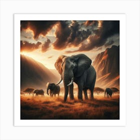 Elephants In The Savannah Art Print