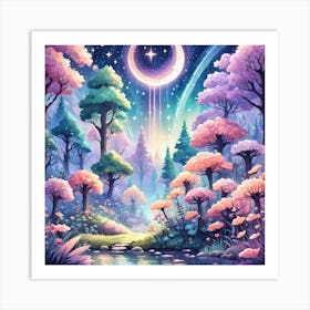 A Fantasy Forest With Twinkling Stars In Pastel Tone Square Composition 93 Art Print