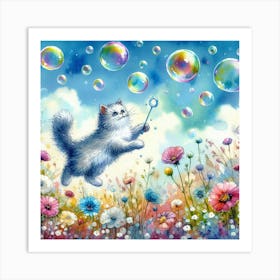 Cat With Soap Bubbles Poster