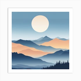 Misty mountains background in blue tone 6 Art Print