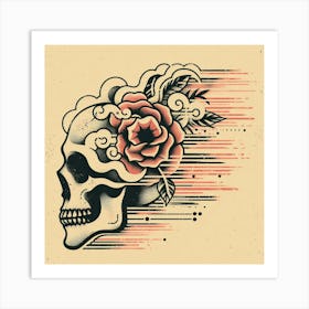 Skull With Roses Art Print