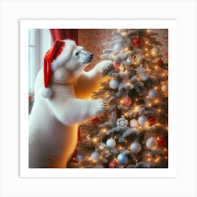 Polar Bear Decorating Christmas Tree 1 Art Print