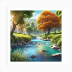 Landscape With Trees And A River Art Print