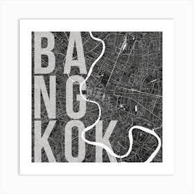 Bangkok Mono Street Map Text Overlay Square Art Print
