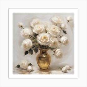 Van gough's White Roses In A Gold Vase Art Print