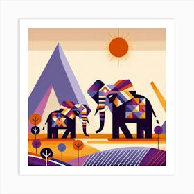 Sun Lovers Elephants Art Print