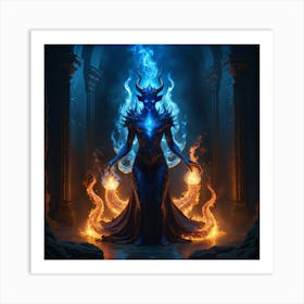 Demon in blue fire 1 Art Print