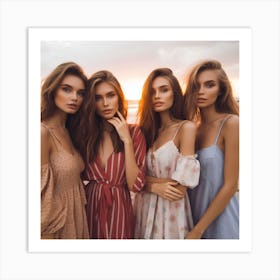 Four Beautiful Girls On The Beach Art Print