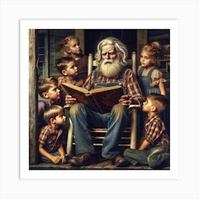 Grandpa Reading To grandchildren Art Print