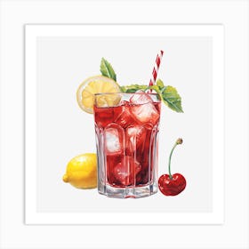 Cocktail With Lemon And Cherry Art Print