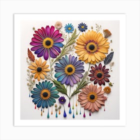 Flowers On A White Background Art Print