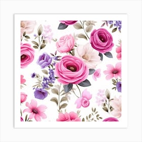 Pink Roses Wallpaper Art Print