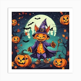 Halloween Witch With Pumpkins Art Print