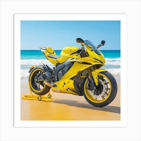 Yellow Motorcycle On The Beach 1 Art Print