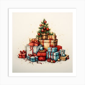 Elegant Christmas Giftbox Ilustration Series001 Art Print