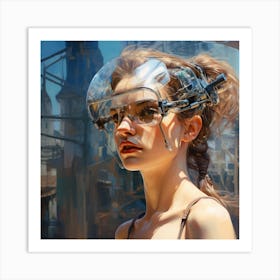 Futuristic Girl With Glasses Art Print