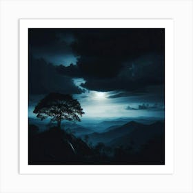 Lone Tree At Night 1 Art Print