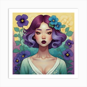 Asian Girl With Purple Hair 2 Art Print