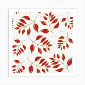 Seamless Pattern With Red And Gold Leaves Art Print