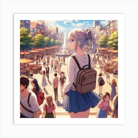 Anime Girl In A City Art Print