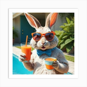 Rabbit Holding Orange Juice Art Print