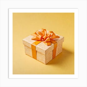 Gift Box On Yellow Background 2 Art Print