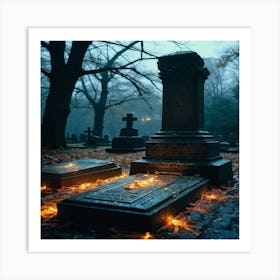 Gravestones With Candles Art Print
