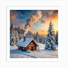 Cabin In The Snow Art Print