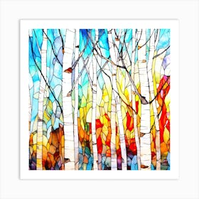 Birch Trees In Color 2 - Stained Glass Birch Trees Art Print