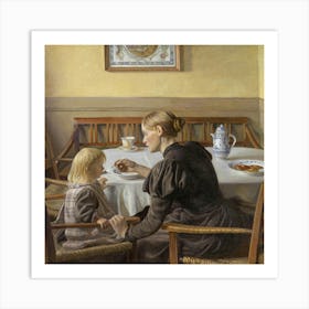 Mother And Child At Table Art Print