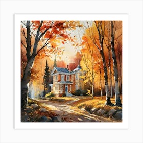 Autumn House In The Woods Art Print