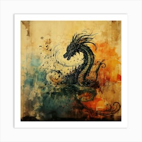 Dragon On A Grunge Background Art Print