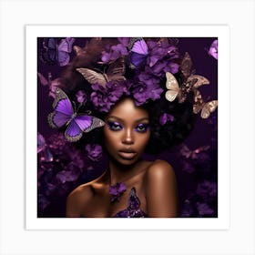 Purple Woman With Butterflies 1 Art Print