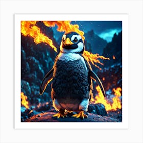 Penguin On Fire 1 Art Print