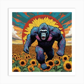 Gorilla In The Sunflower Field Art Print