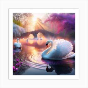 Swans In The Pond Art Print