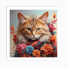 Cat With Flowers Art Print