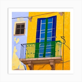 Balcony With Green Shutters Window Lisbon Portugal In The Style Of Matisse Art Print Art Print