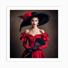 Victorian Woman In Red Dress Art Print