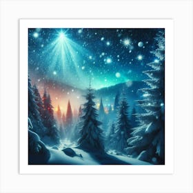 Christmas Night In The Forest Art Print