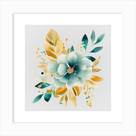 Watercolor Gold And Teal Bouquets 13 Art Print