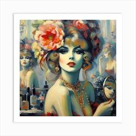 Woman In A Mirror Art Print