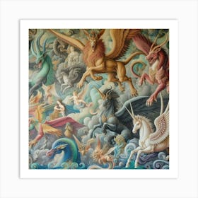 Mural Of Mythical Creatures Art Print