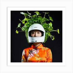 Portrait Captivating Individual Adorned With A Glowing Futuristic Helmet Encasing Luminous Vivid Art Print