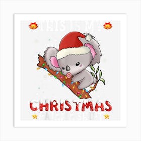 This Is My Christmas Pajama Koala Santa Hat Lights Art Print