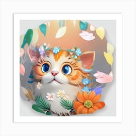 Cat With Flowers Art Print