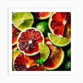 Blood Orange and lime Slices Art Print