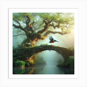 Foggy Morning Kingfisher Art Print