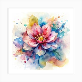 Watercolor Pink Flower With Colorful Splashes Art Print