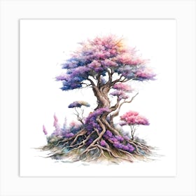 Purple Flower Tree With Unique Roots Art Print